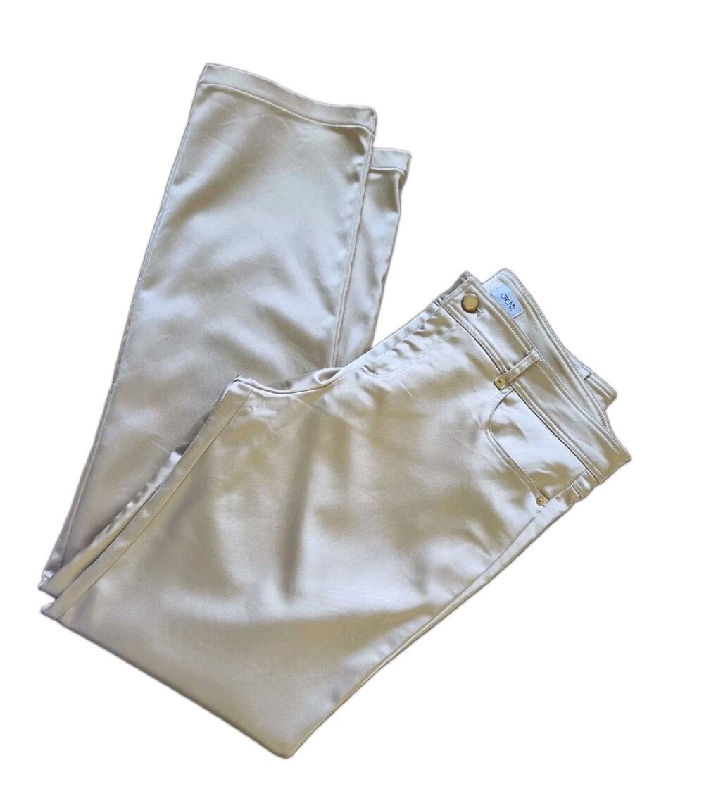 VTG Y2K Cache Gold Satin Pants Mid Rise Straight Leg Zip Pockets Glam Size 12
